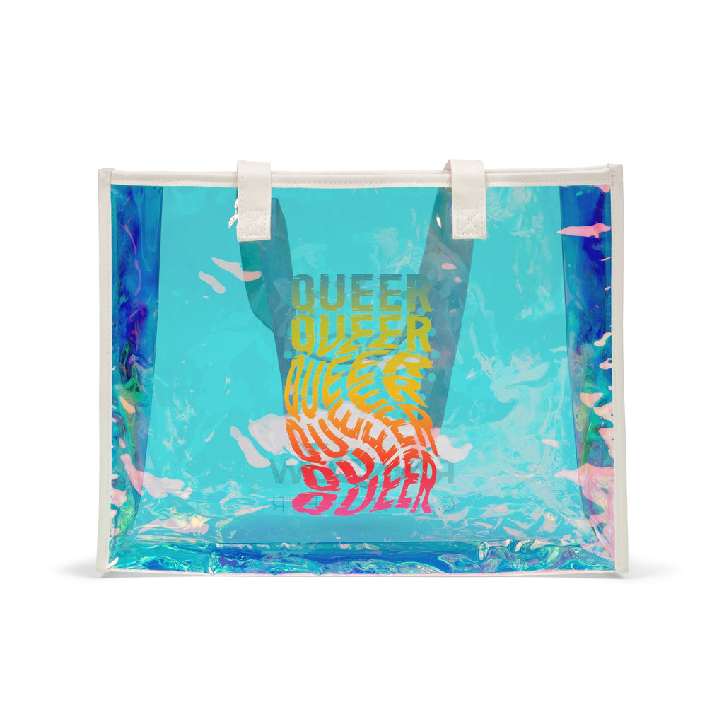Queer Rainbow Holographic Beach Tote Bag