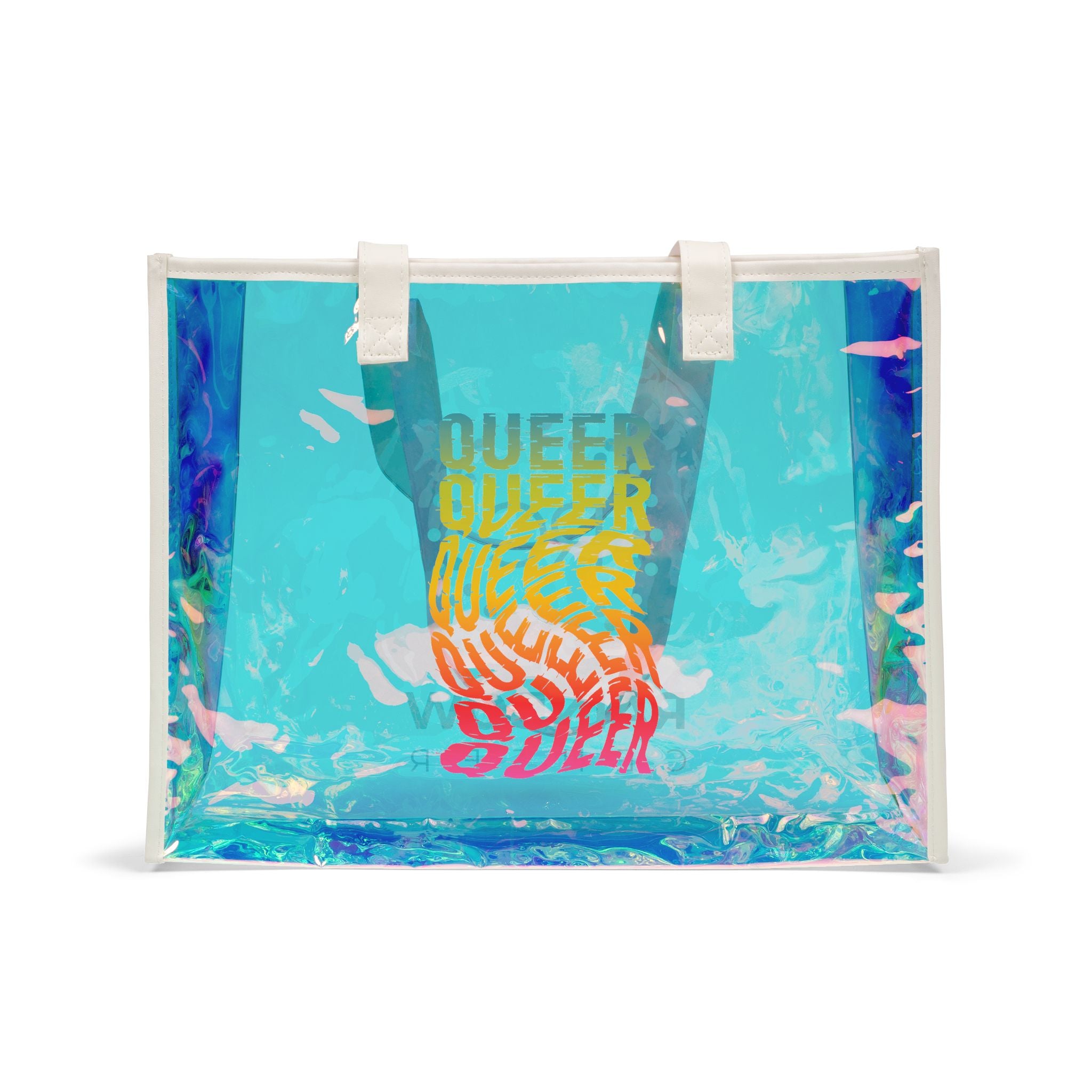 Queer Rainbow Holographic Beach Tote Bag