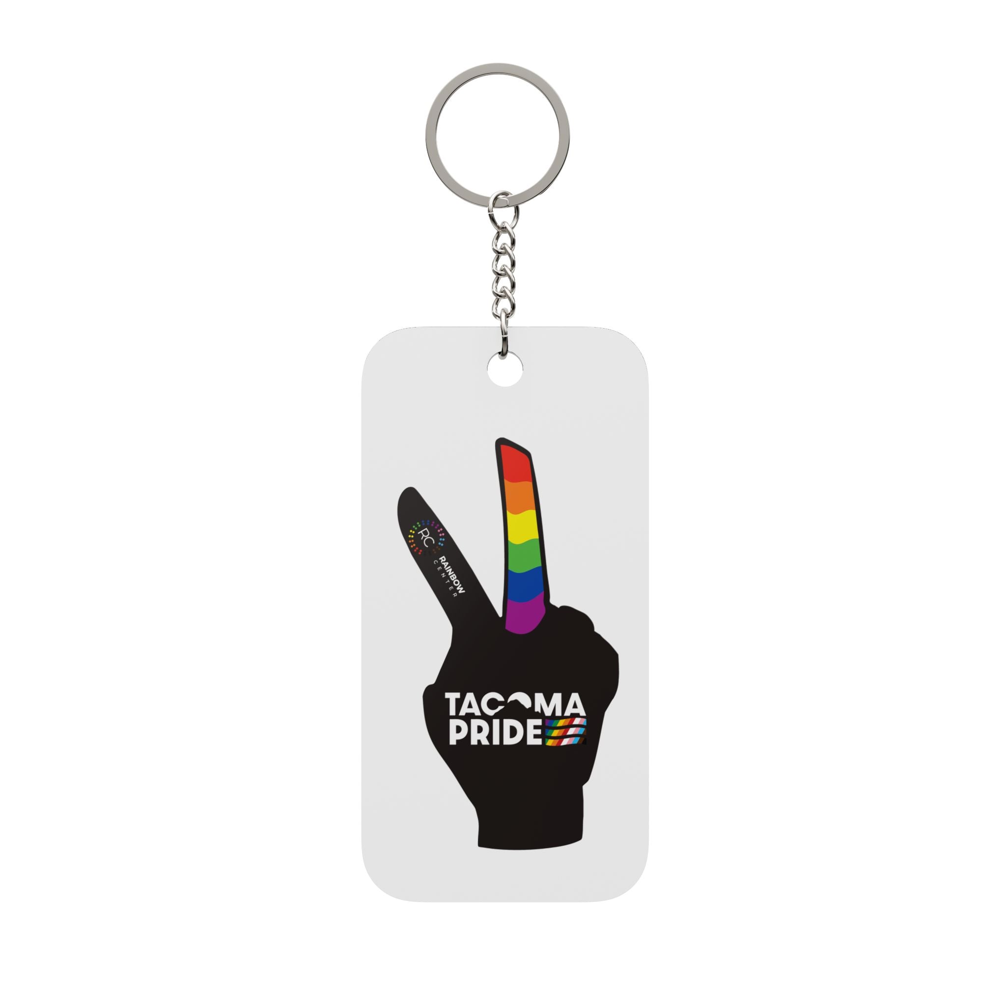 Tacoma Pride Rainbow Peace Sign Keychain